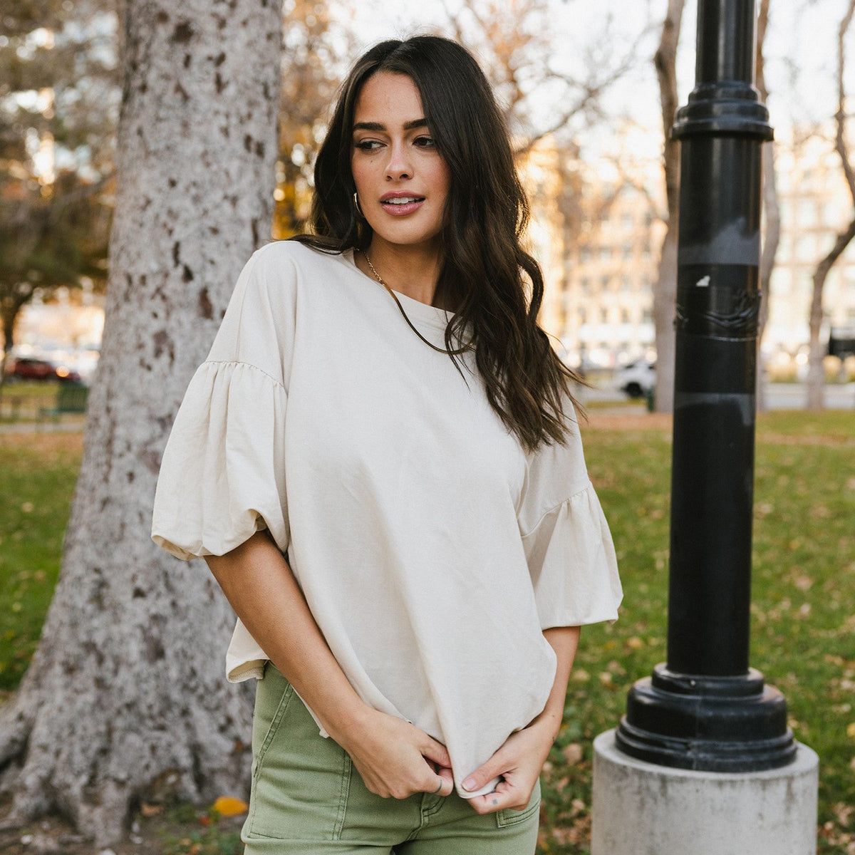 Anything But Basic Bubble Sleeve Top