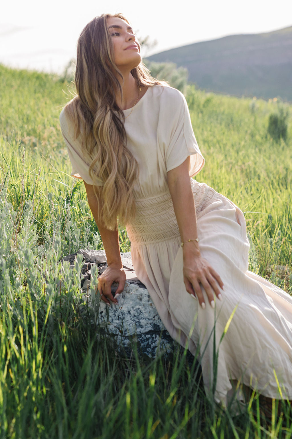 smock top dress Southern Blue bohemian feel Georgia Smock Dress in Taupe