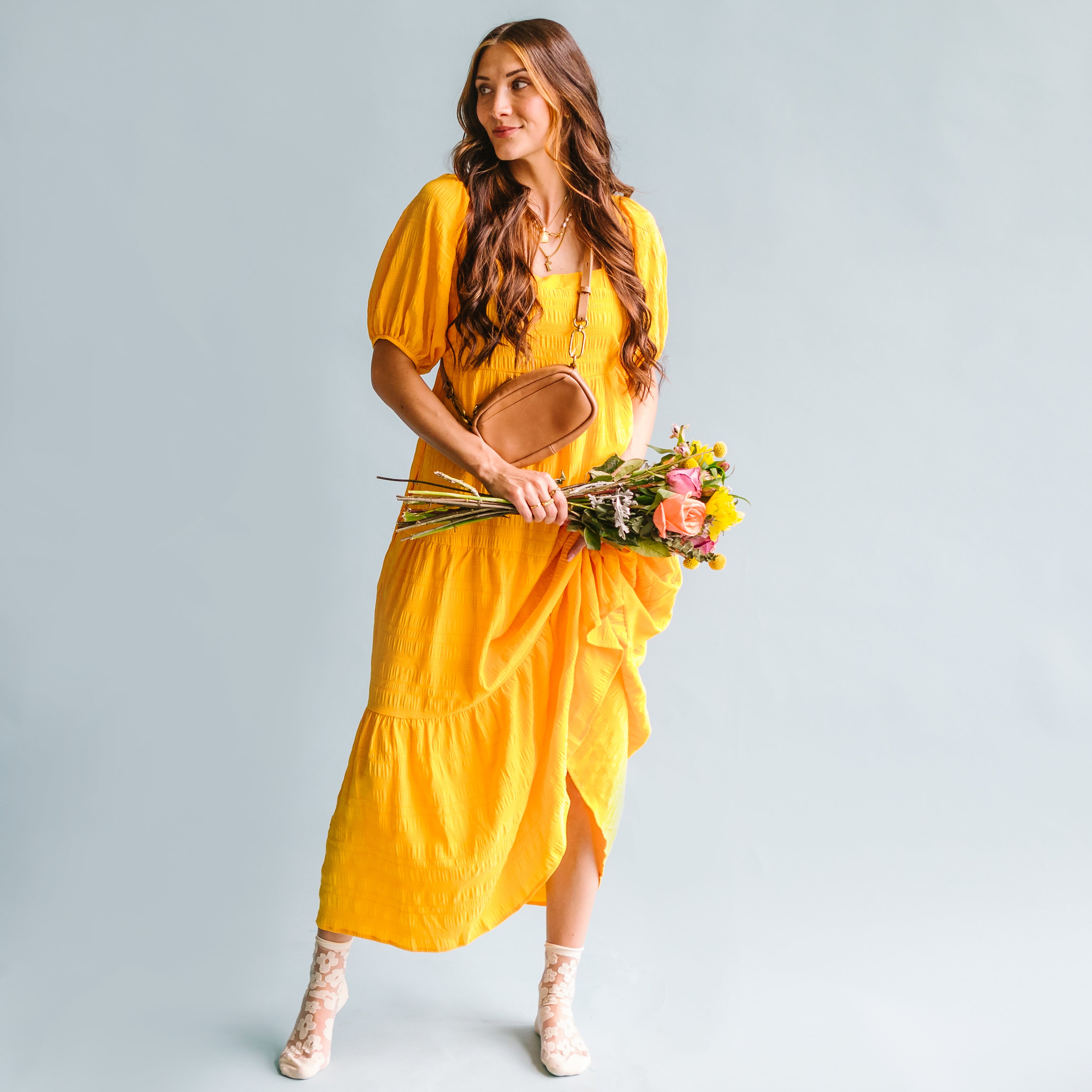 Golden yellow maxi outlet dress