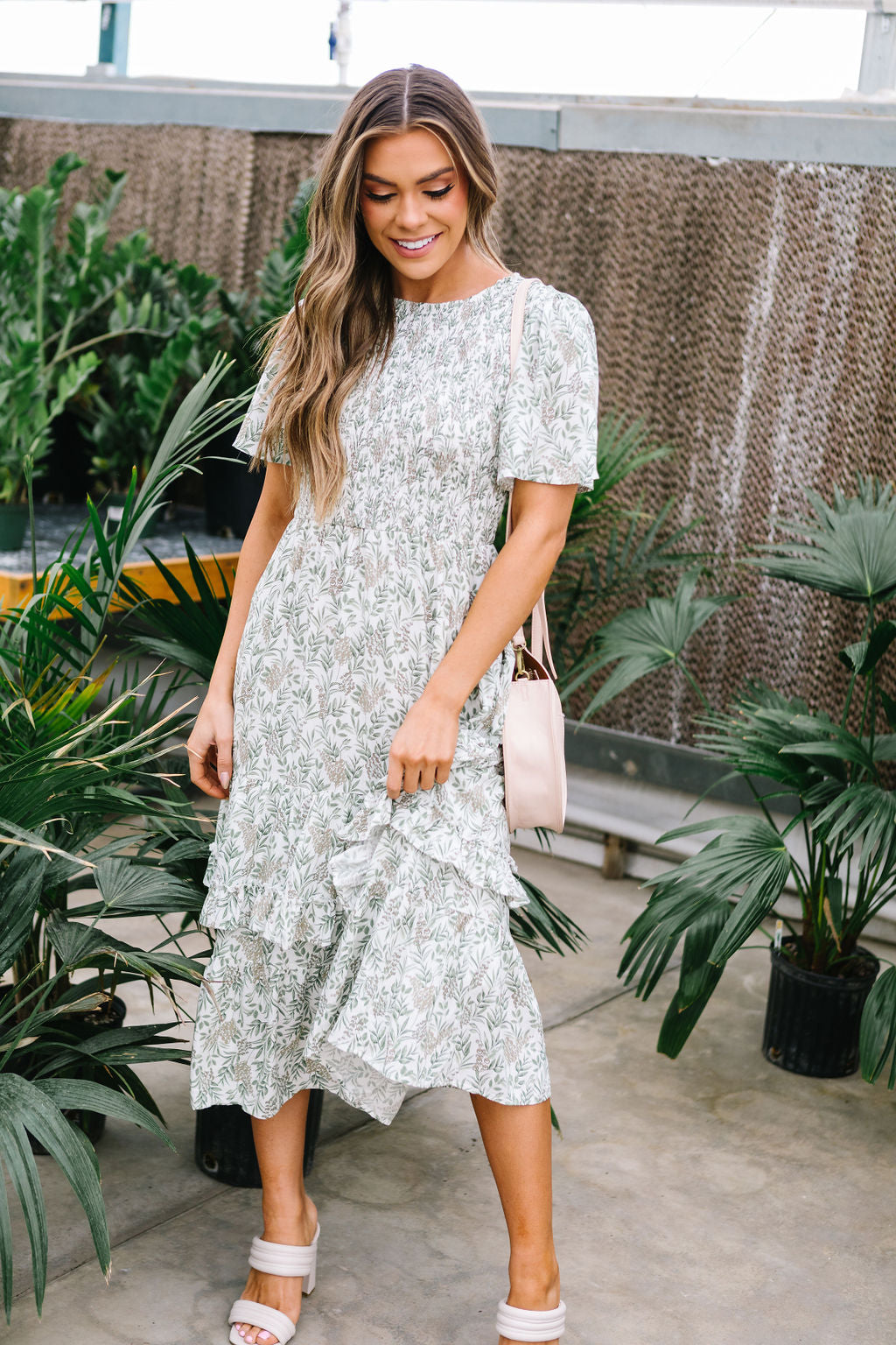 Whistles short sleeve tiered midi T-shirt dress in green