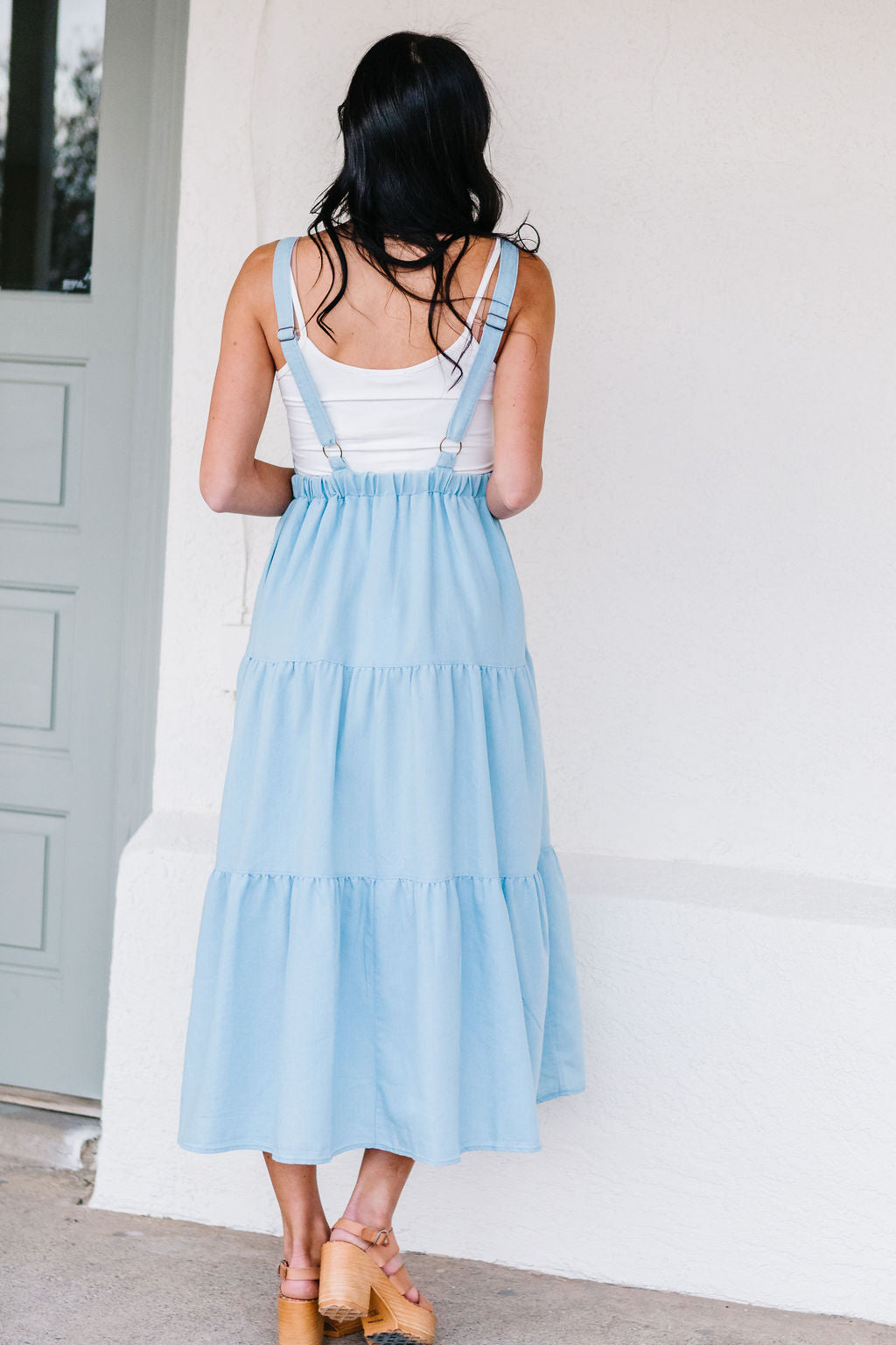cider light blue dress Cider Baby Blue Backless Tie Midi Dress
