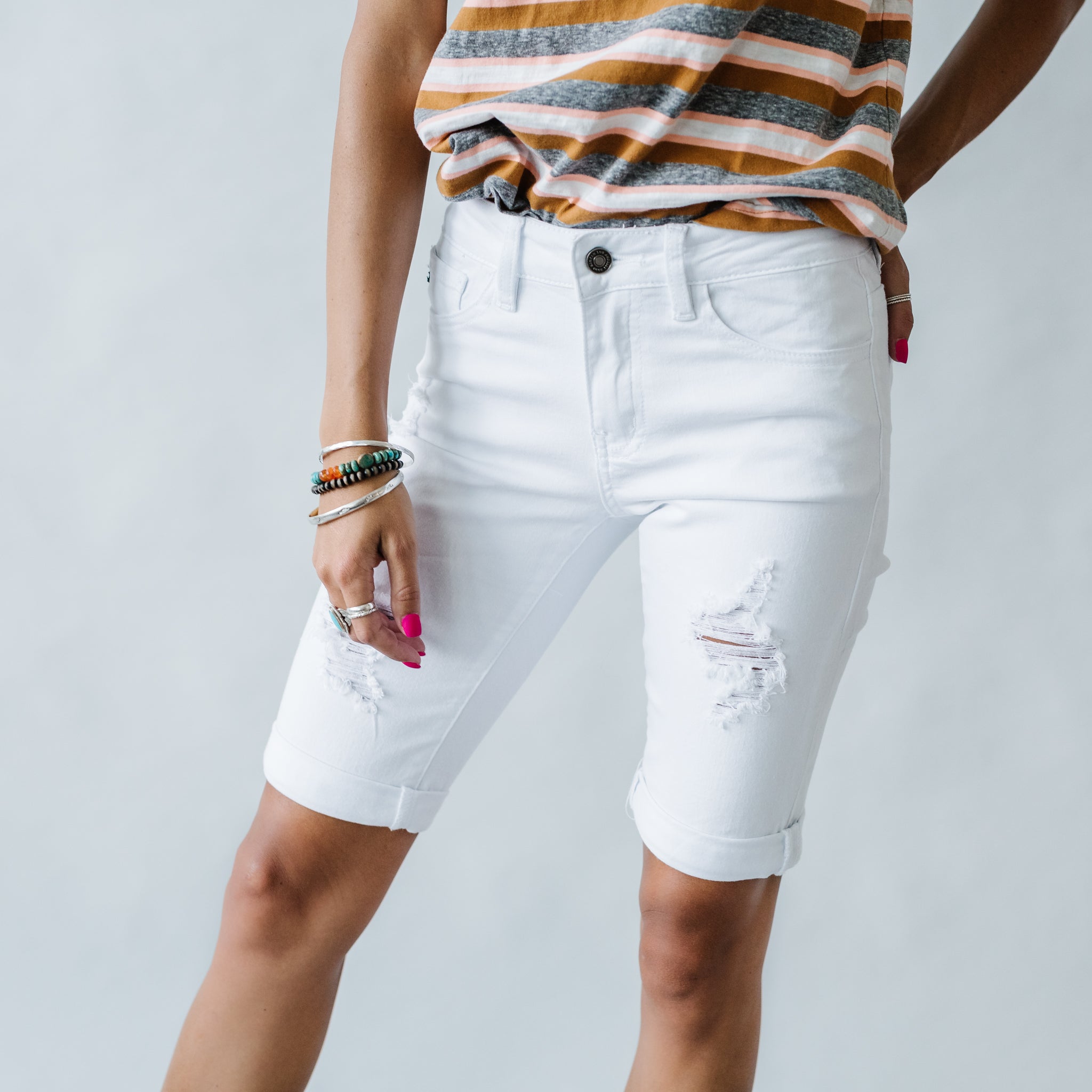 Flamingals Women's Low Waist Ripped Denim Shorts - Super Stretch Cuffed Hem Casual Style