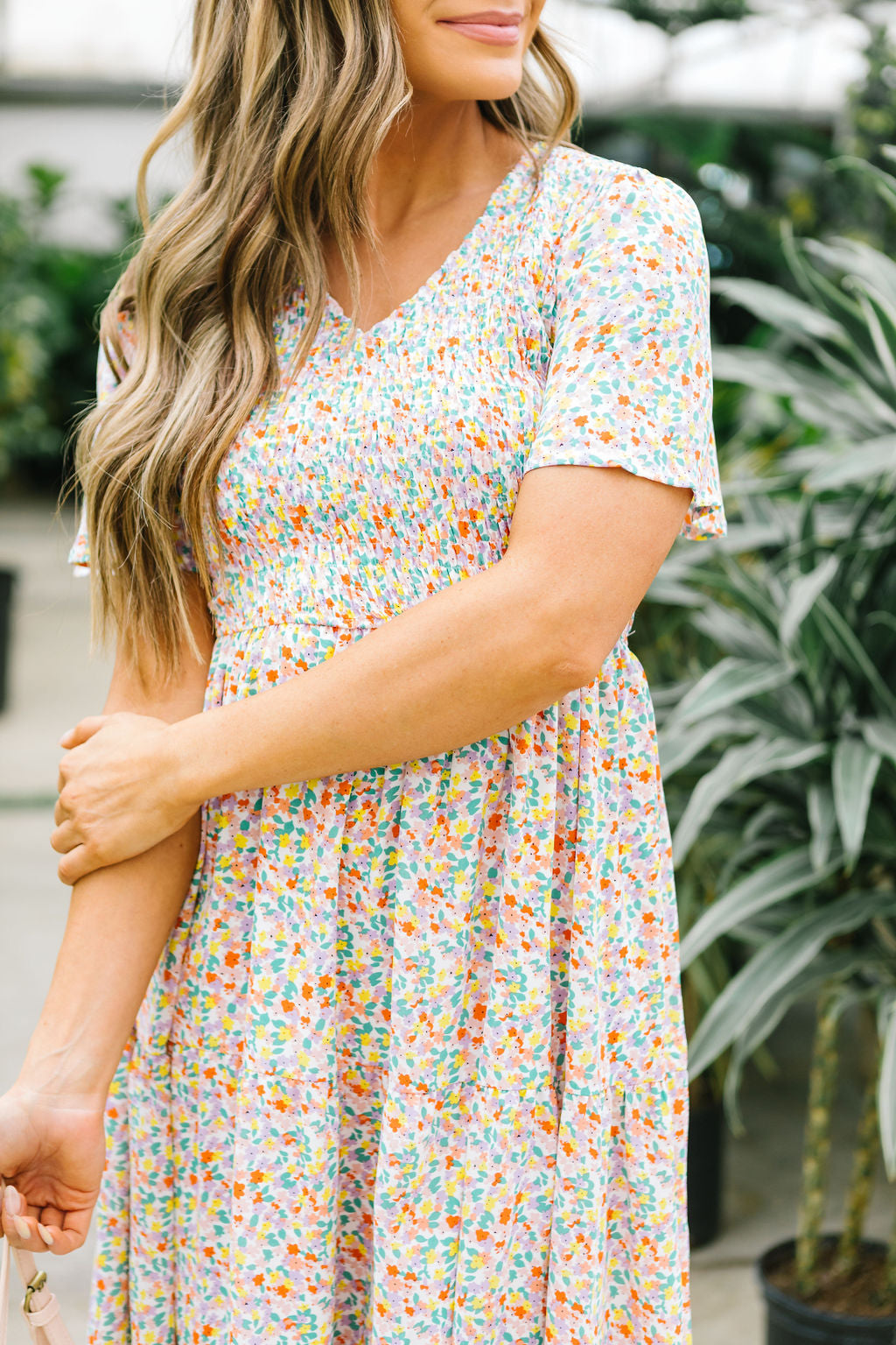 Fields of Gold Floral Smocked Midi Dress // Coral 3XL 18-21 Fields of Gold Floral Smocked Midi Dress // Coral 3XL 18-21