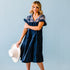 Why Wait Embroidered Dress // Navy