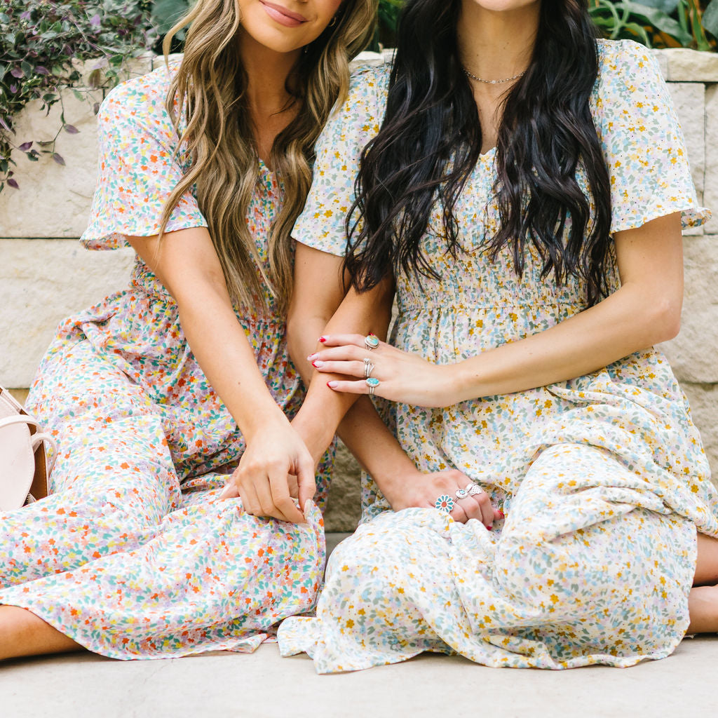 Fields of Gold Floral Smocked Midi Dress // Coral 3XL 18-21 Fields of Gold Floral Smocked Midi Dress // Coral 3XL 18-21