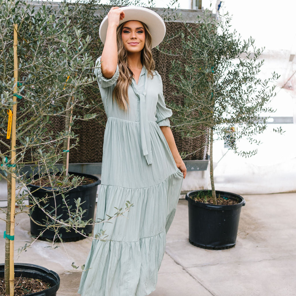 Evermore 3/4 Sleeve Tiered Maxi Dress 3X 20-24 / Sage Evermore 3/4 Sleeve Tiered Maxi Dress 3X 20-24 / Sage