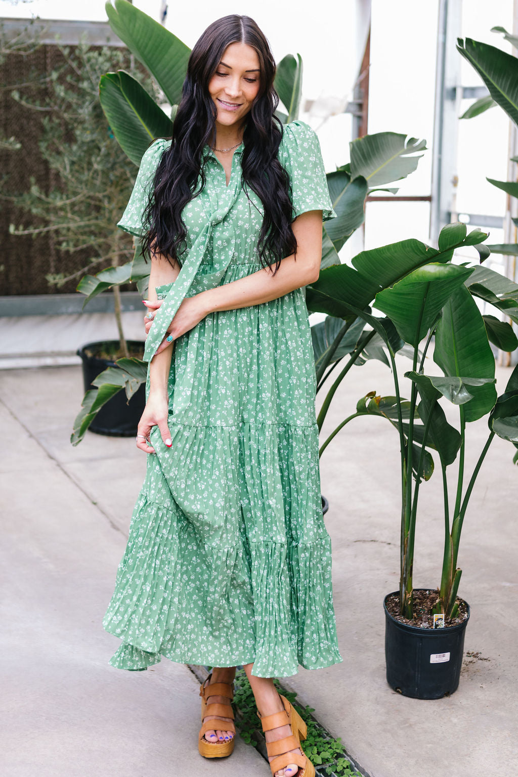 Take Me To Church Tiered Maxi Dress // Green Floral XL 12-16