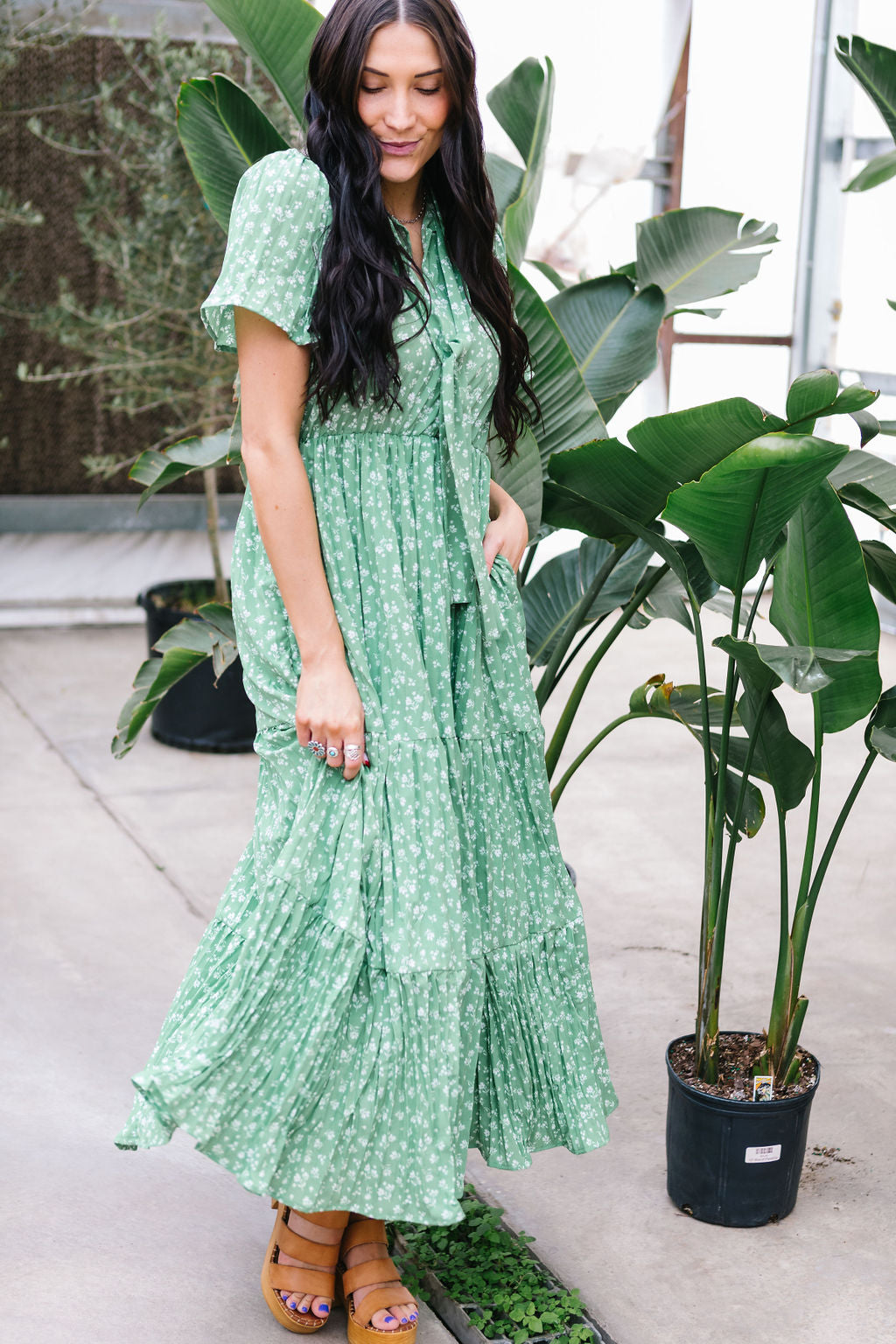 Take Me To Church Tiered Maxi Dress // Green Floral XL 12-16 Take Me To Church Tiered Maxi Dress // Green Floral XL 12-16