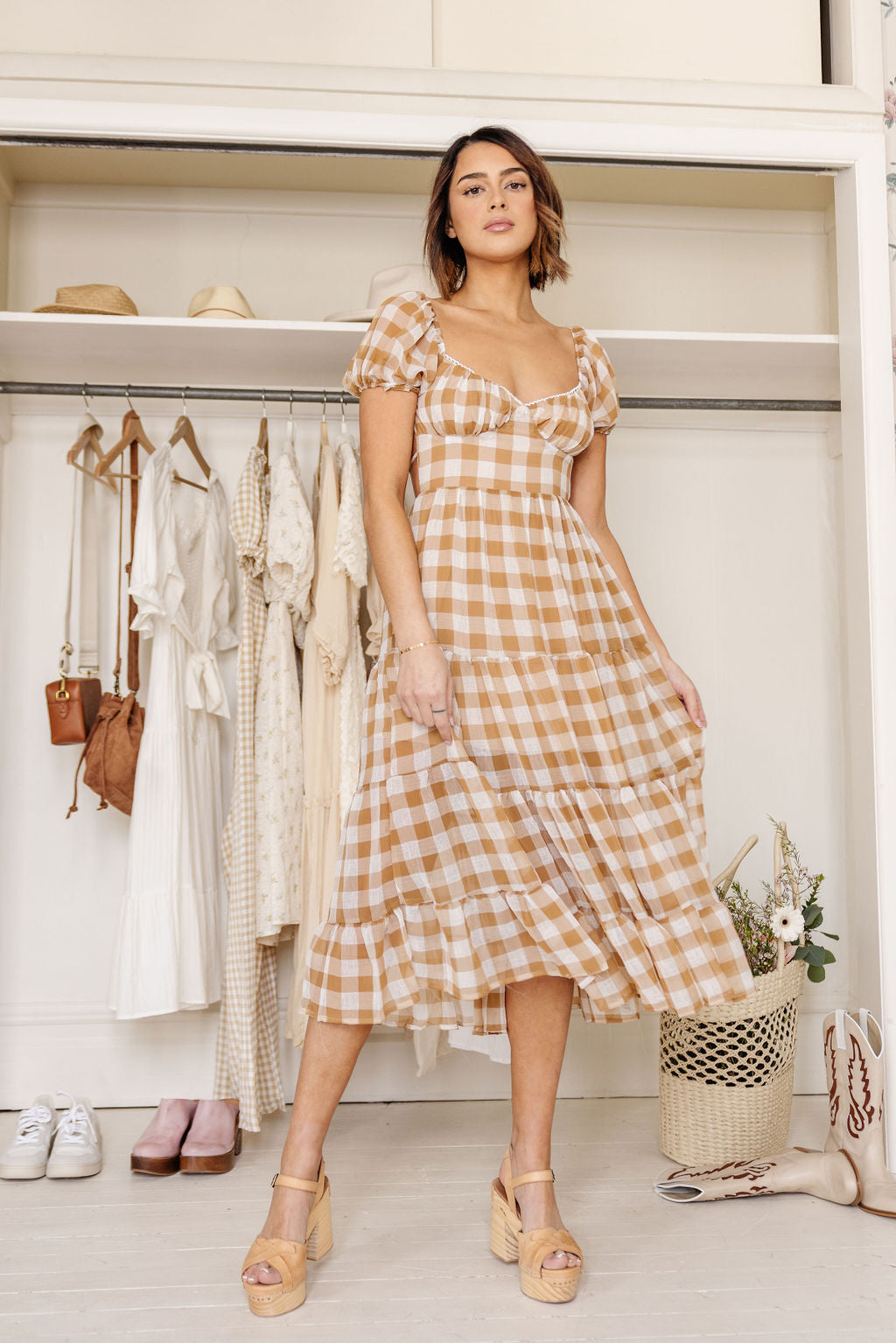 What a Lady Open Back Midi Dress in Taupe HASHTAG DNA